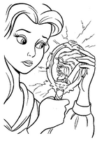 coloriage la belle regarde la bete dans le miroir